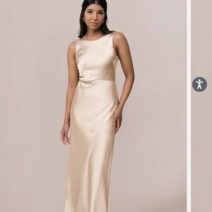 Revelry Serena Satin Dress in Gold Champagne